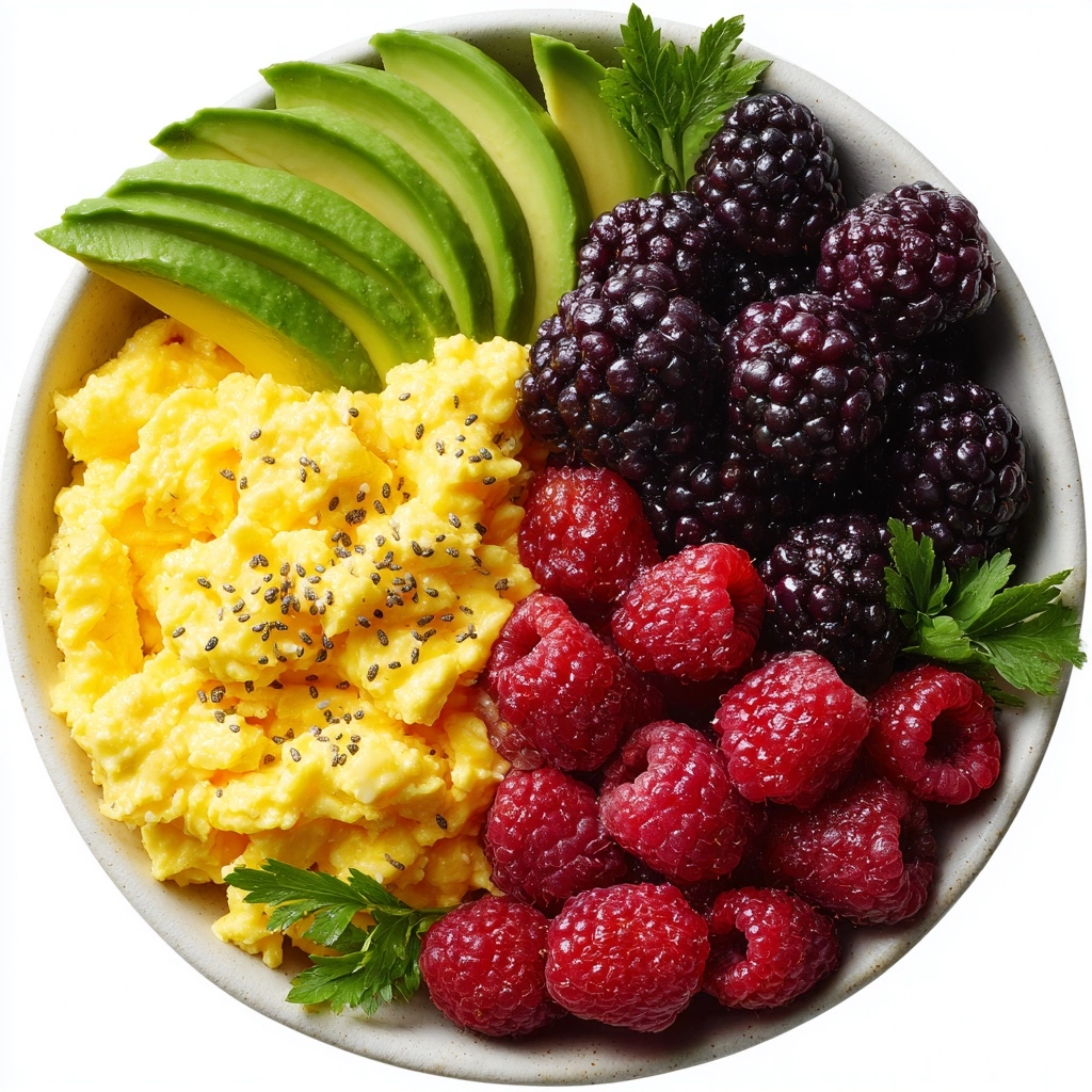 Power Breakfast Bowl with Scrambled Eggs, Avocado & Berries Recipe - Recipe Image