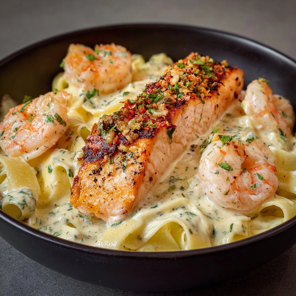Salmon and Shrimp Alfredo with a Twist Recipe - Recipe Image