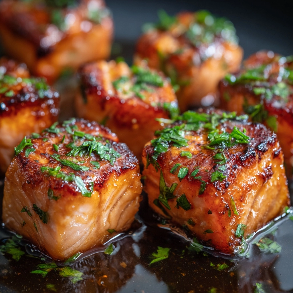 Honey Butter Garlic Glazed Salmon Bites Recipe - Recipe Image