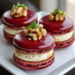 Savory Beet Macarons with Goat Cheese & Walnut Crunch Recipe
