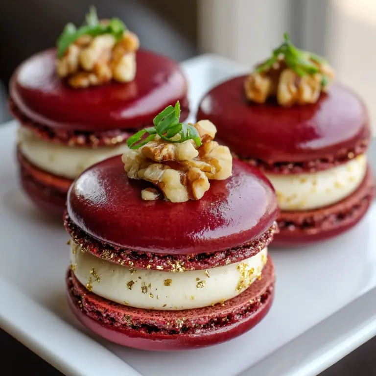 Savory Beet Macarons with Goat Cheese & Walnut Crunch Recipe