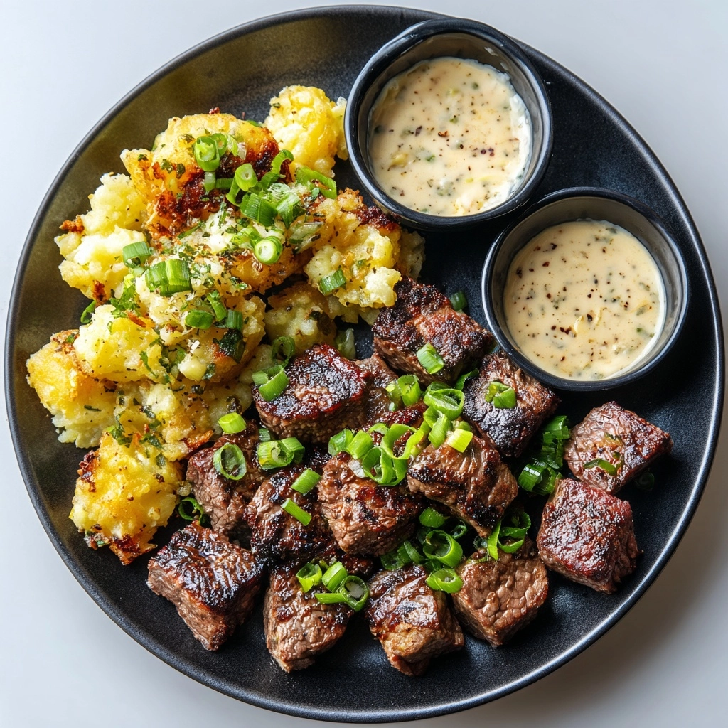 Garlic Butter Steak Bites and Smashed Potatoes Recipe