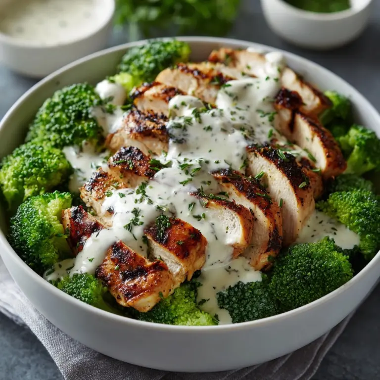 Grilled Chicken Broccoli Bowls with Creamy Garlic Sauce Recipe