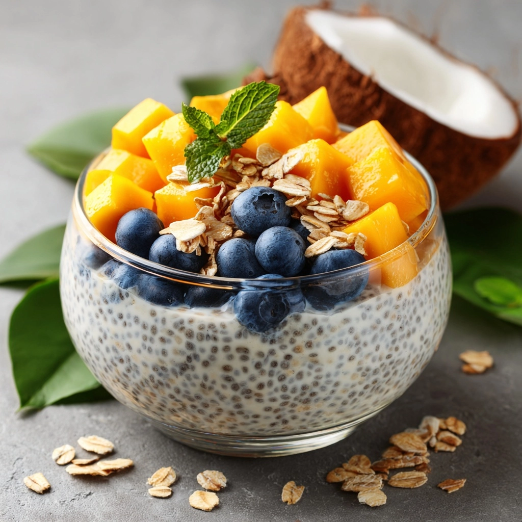 Coconut Chia Seed Pudding with Tropical Fruit Recipe - Recipe Image