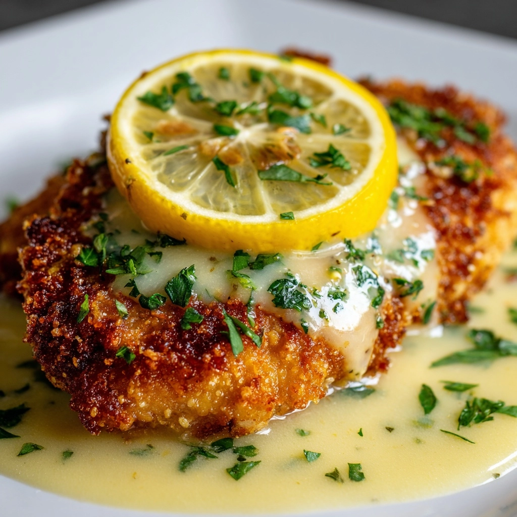 Lemon Pecorino Crusted Chicken with Creamy Lemon Sauce Recipe - Recipe Image
