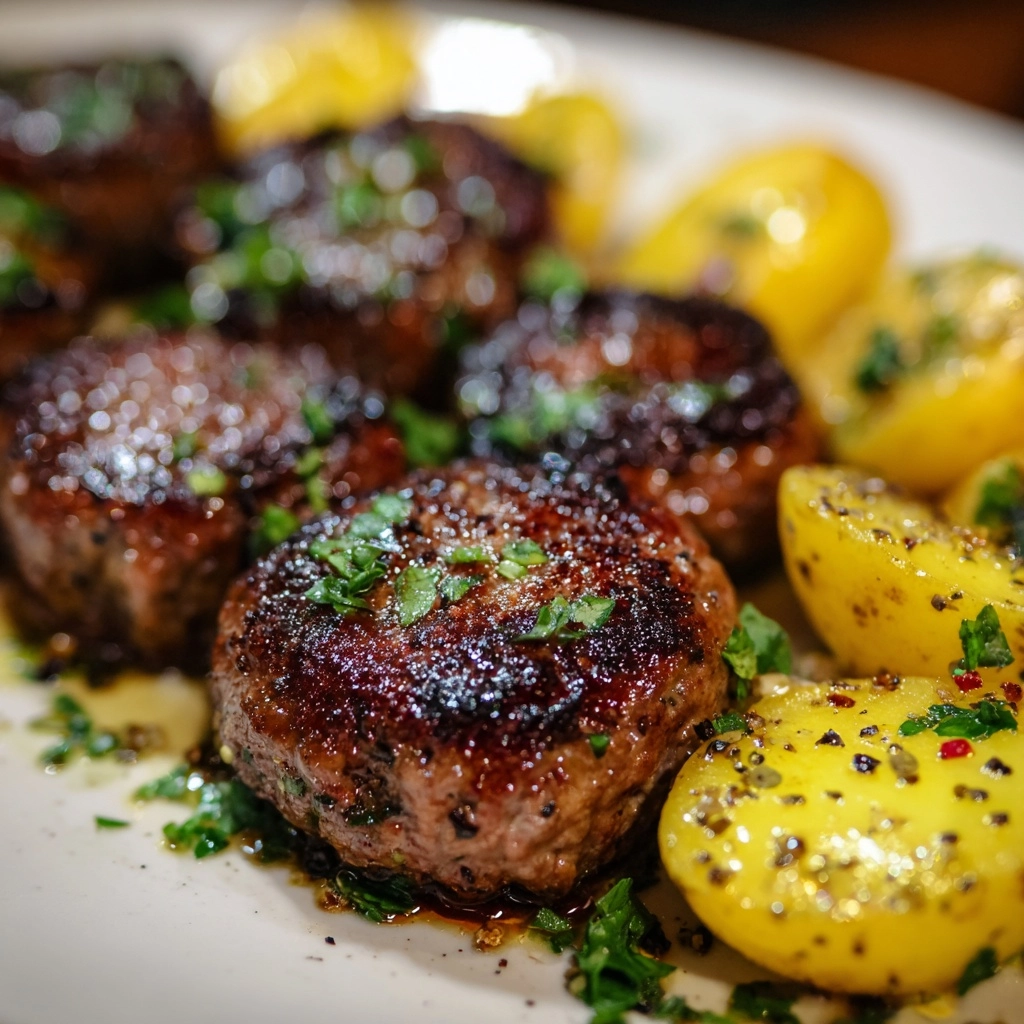 Mini Meat Patties with Pan-Fried Potatoes Recipe - Recipe Image