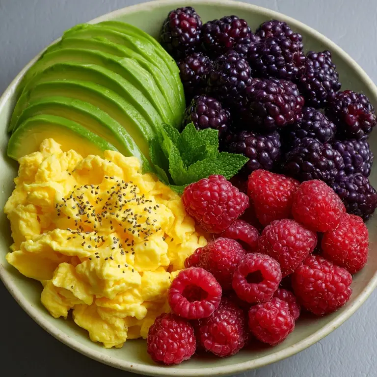 Power Breakfast Bowl with Scrambled Eggs, Avocado & Berries Recipe