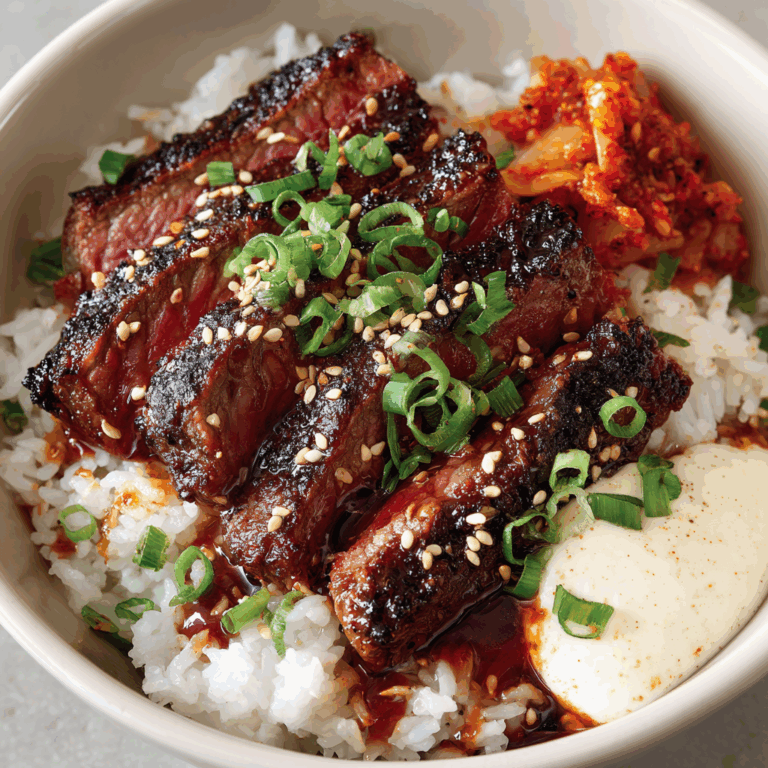 Korean BBQ Steak Rice Bowls with Spicy Cream Sauce Recipe