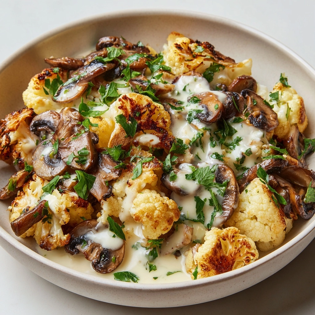 Garlic Mushrooms Cauliflower Skillet Easy One-Pan Meal Recipe - Recipe Image