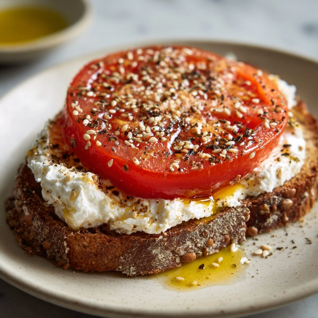 Ricotta & Tomato Toast with Sesame Seeds & Olive Oil Recipe - Recipe Image