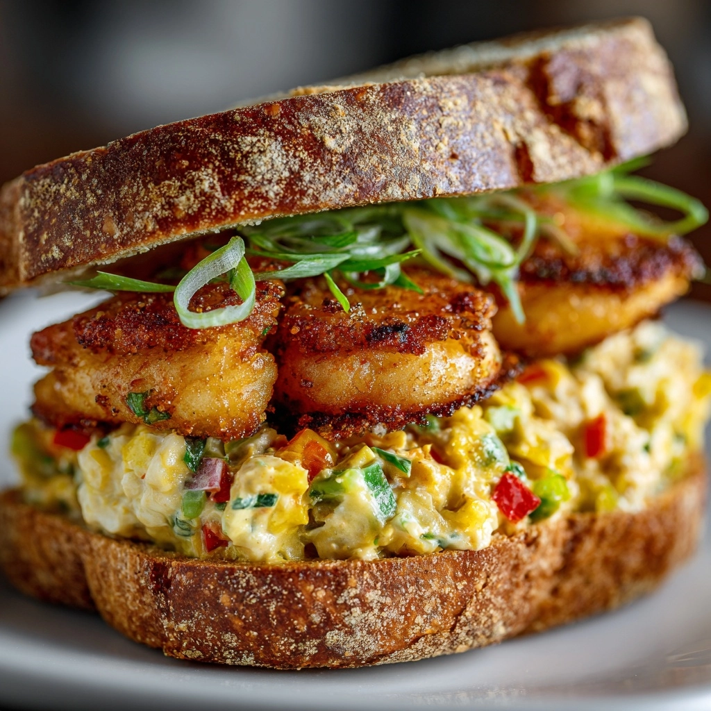 Crispy Fried Shrimp Burger with Homemade Sauce Recipe - Recipe Image