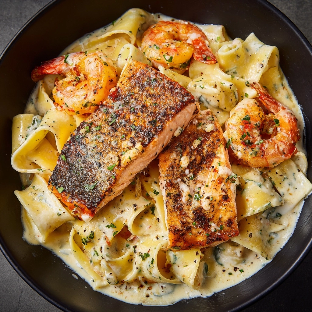 Salmon and Shrimp Alfredo with a Twist Recipe - Recipe Image