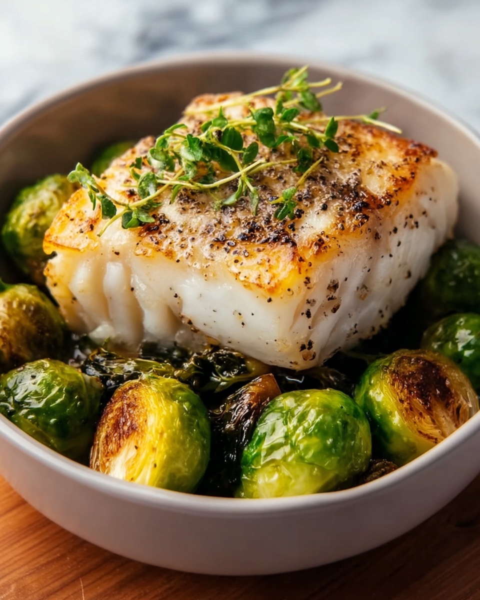 Lemon Garlic Butter Cod Bowls with Roasted Brussels Sprouts Recipe - Recipe Image
