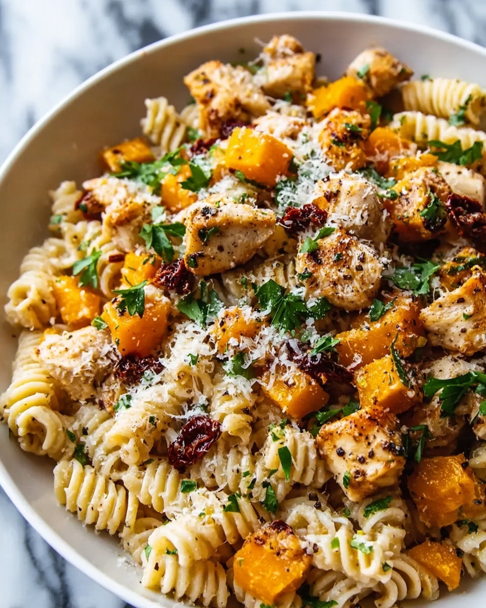 Roasted Butternut Squash and Sun-Dried Tomato Chicken Pasta Recipe - Recipe Image