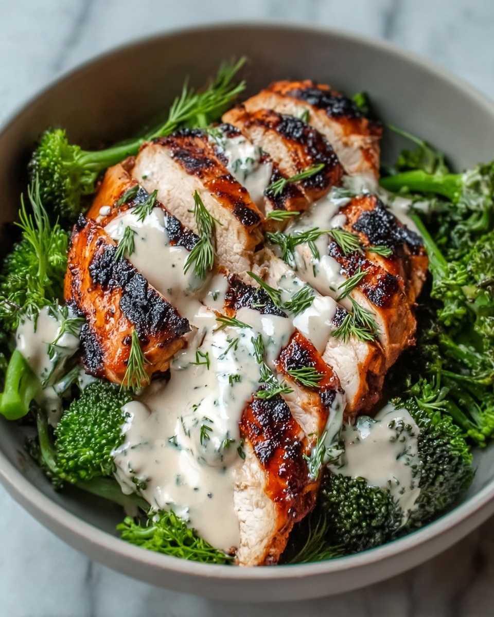Grilled Chicken & Broccoli Bowls with Creamy Garlic Sauce Recipe - Recipe Image