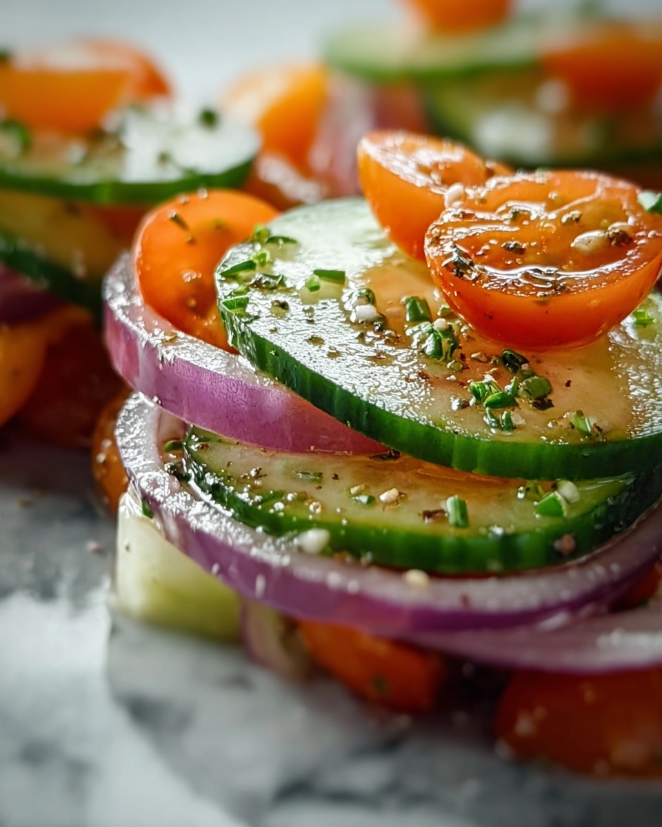 Fresh & Tangy Marinated Cucumber, Onion, and Tomato Salad Recipe - Recipe Image