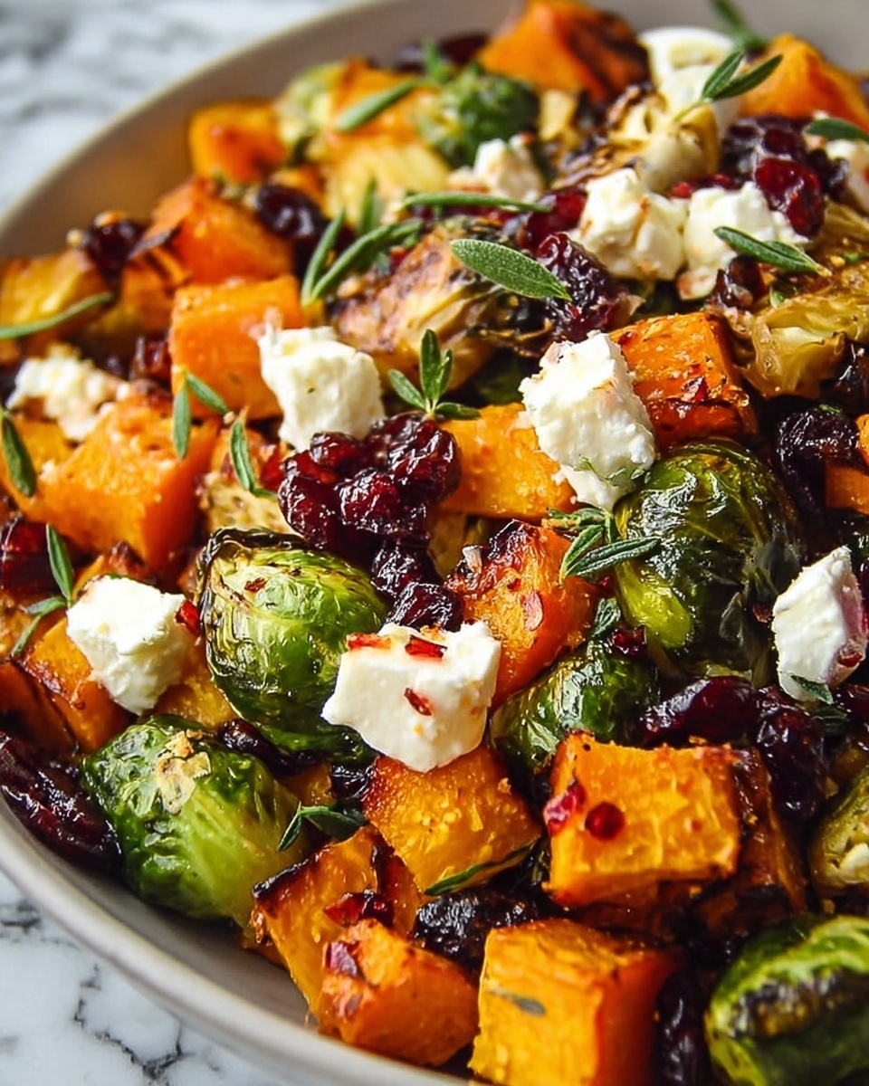 Cranberry-Glazed Roasted Butternut Squash, Brussels Sprouts, and Sweet Potato Salad Recipe - Recipe Image