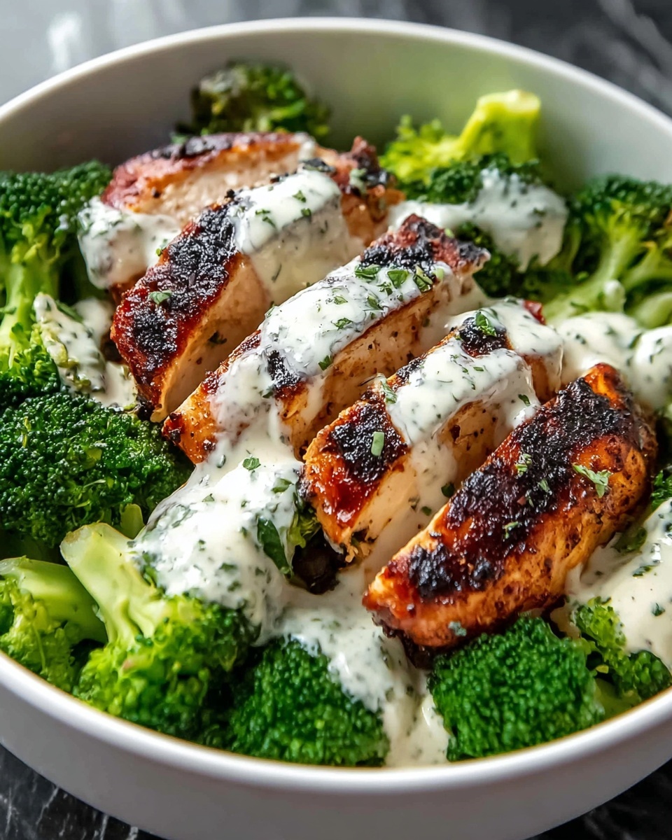 Grilled Chicken & Broccoli Bowls with Creamy Garlic Sauce Recipe - Recipe Image