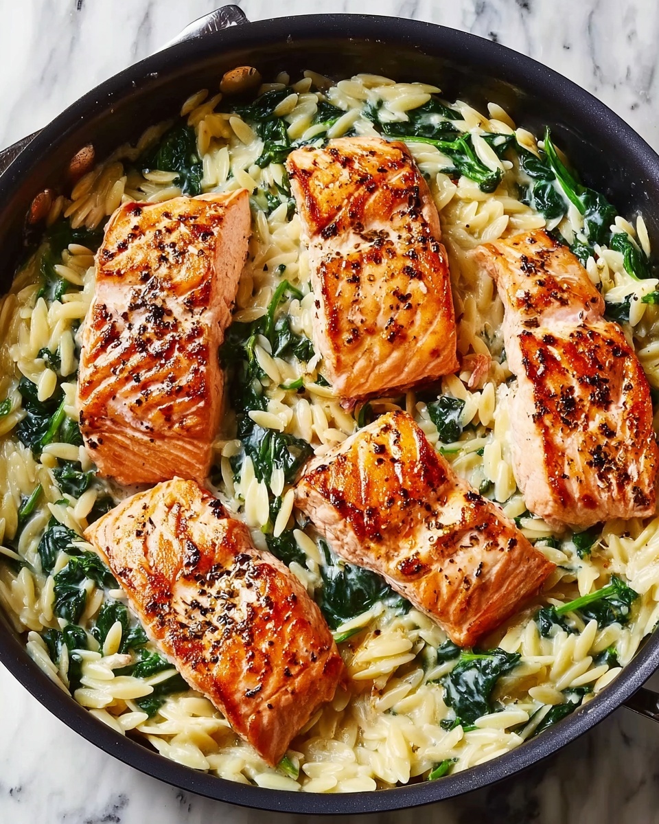One Skillet Salmon with Lemon Orzo Recipe - Recipe Image