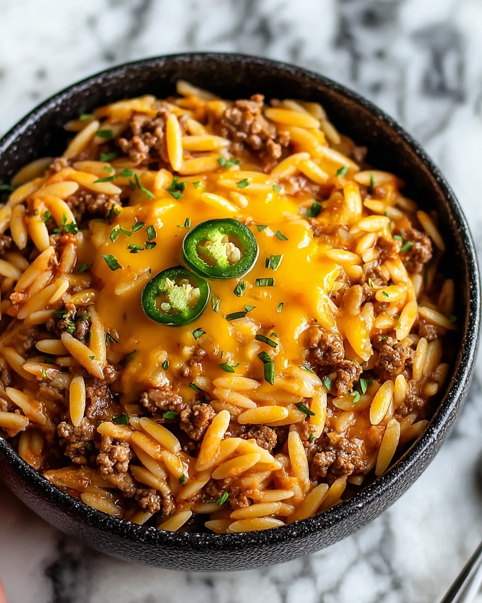 One-Pot Cheeseburger Orzo Skillet Recipe - Recipe Image