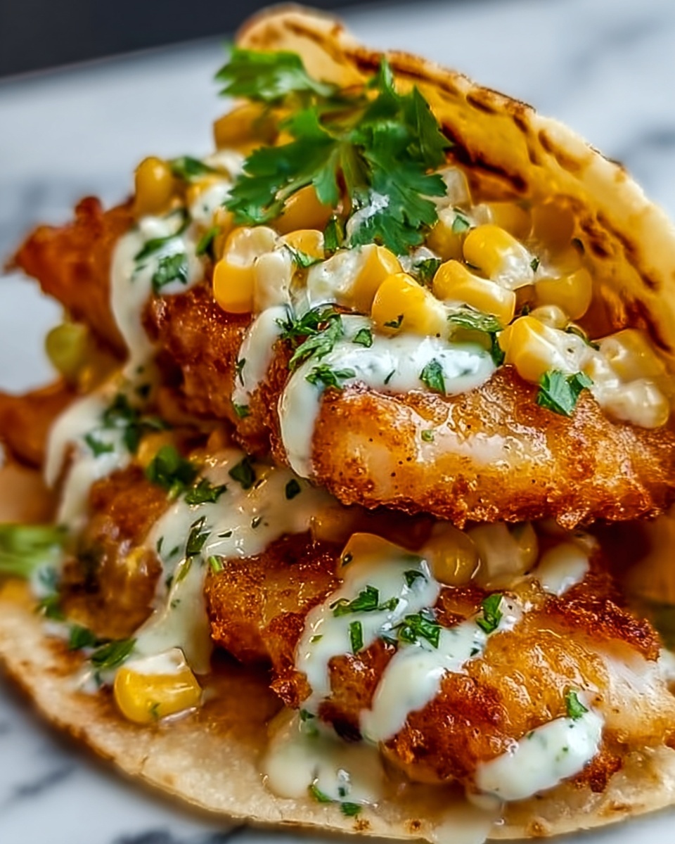 Fried Chicken Street Corn Tacos with Jalapeño Lime Ranch Recipe - Recipe Image