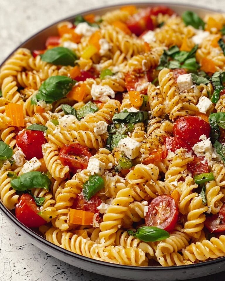 Colorful Pasta Salad with Cherry Tomatoes, Cucumber, and Bell Peppers Recipe