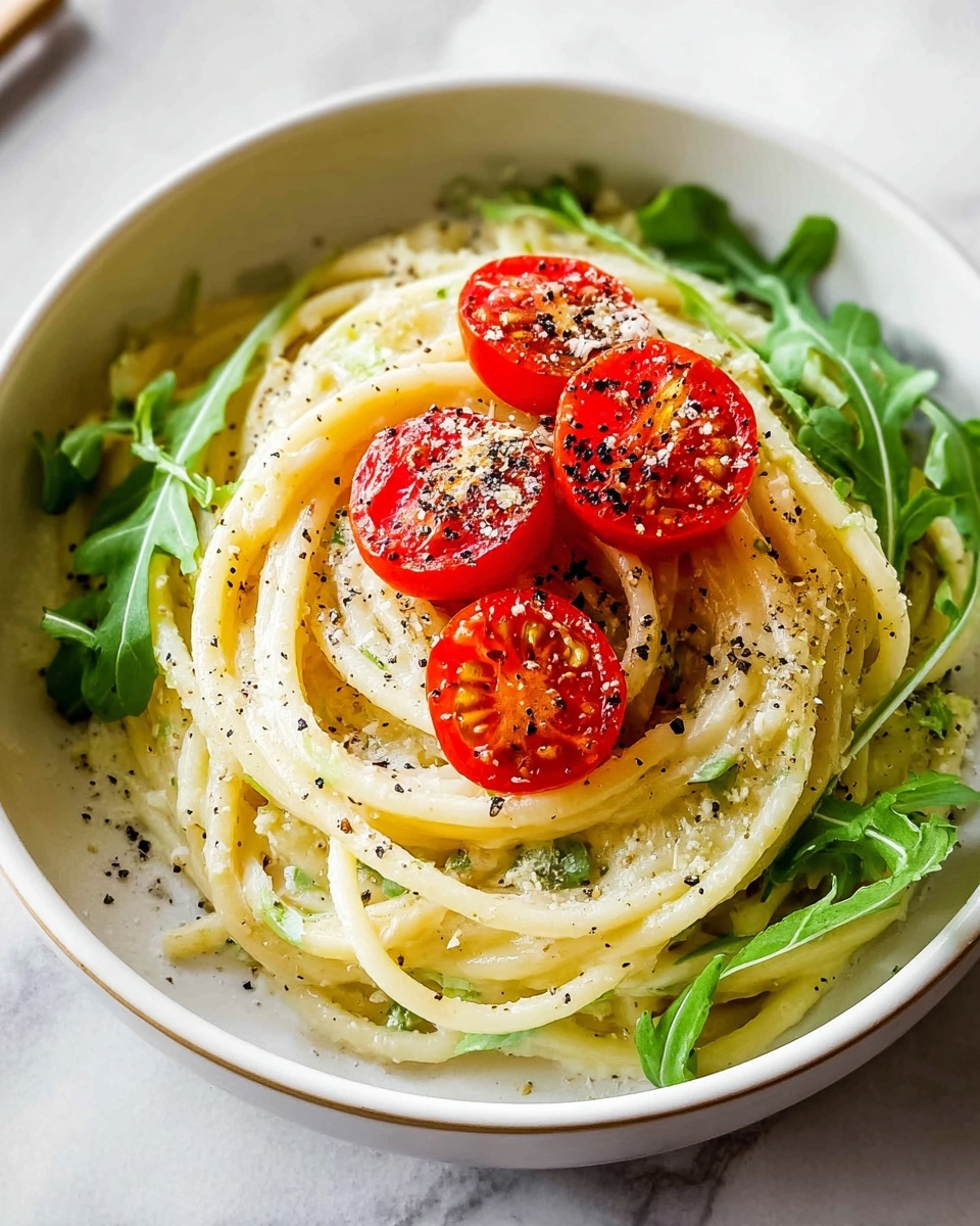 Creamy Avocado Pasta with Cherry Tomatoes and Hemp Seeds Recipe - Recipe Image