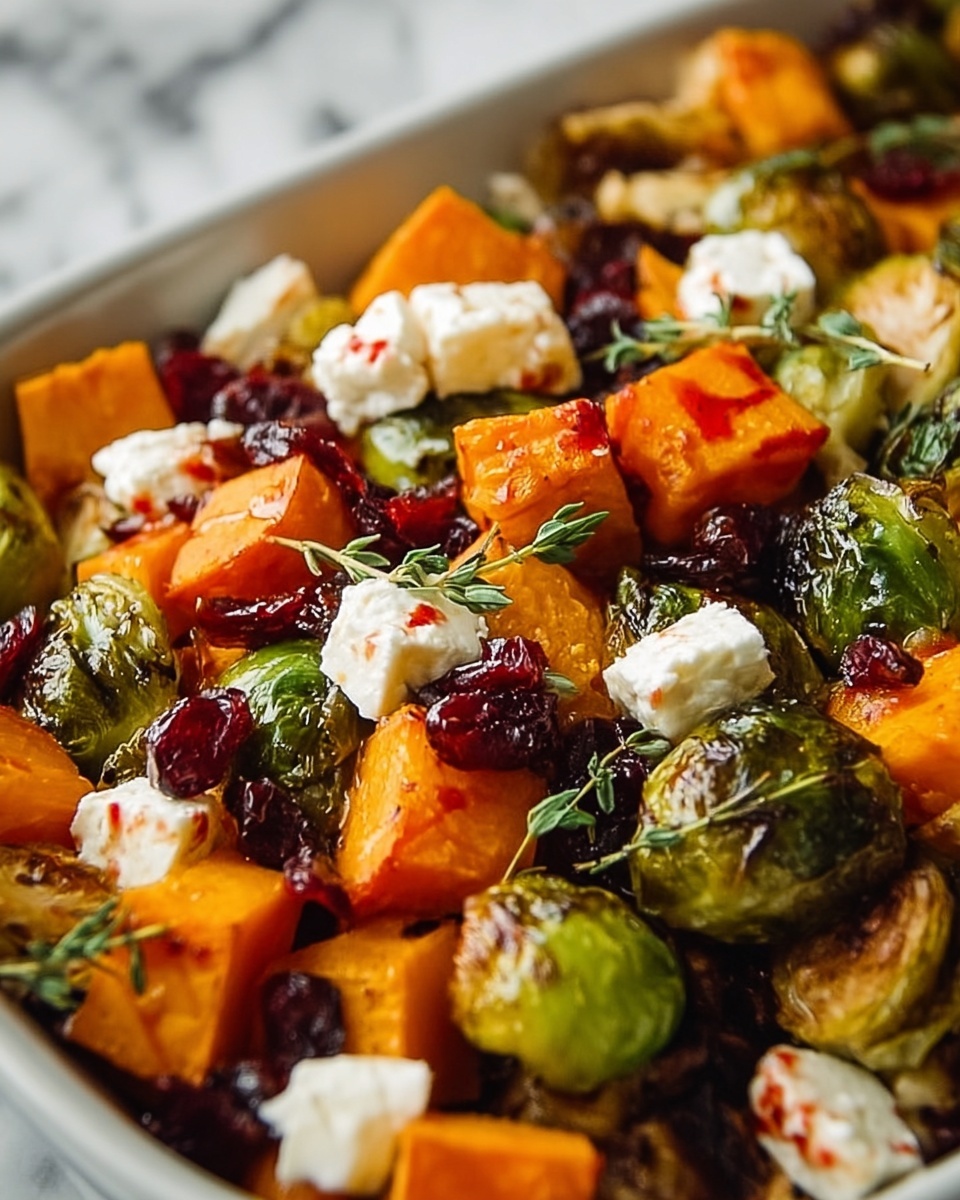 Cranberry-Glazed Roasted Butternut Squash, Brussels Sprouts, and Sweet Potato Salad Recipe - Recipe Image
