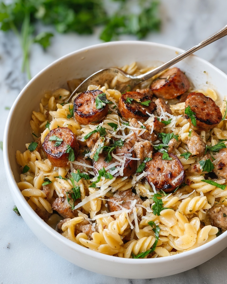 Creamy Chicken Sausage Orzo Recipe - Recipe Image