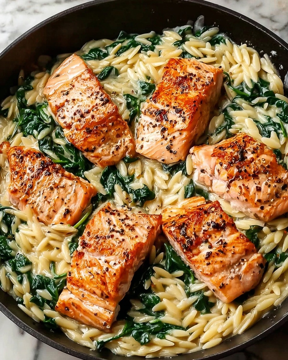 One Skillet Salmon with Lemon Orzo Recipe - Recipe Image