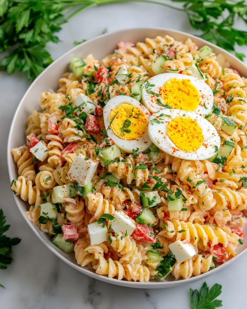 Deviled Egg Pasta Salad Recipe - Recipe Image