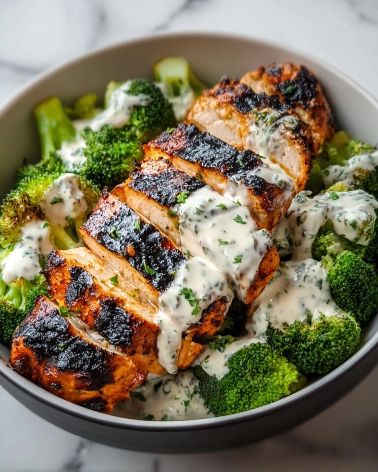 Grilled Chicken & Broccoli Bowls with Creamy Garlic Sauce Recipe