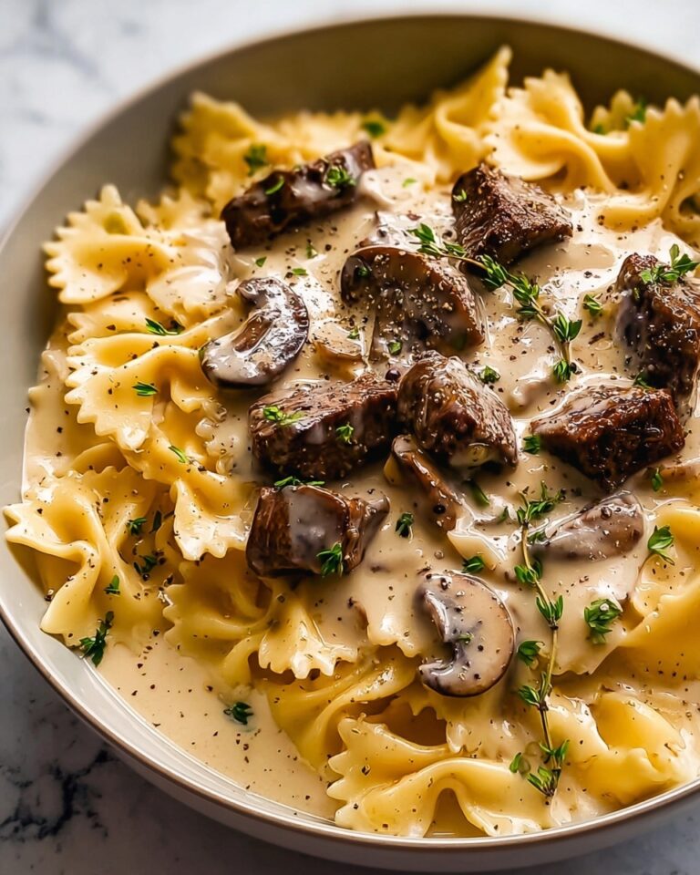 Beef and Bowtie Pasta with Alfredo Sauce Recipe