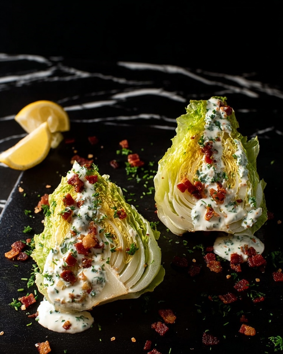 Classic Iceberg Wedge Salad with Homemade Ranch Dressing and Bacon Recipe - Recipe Image