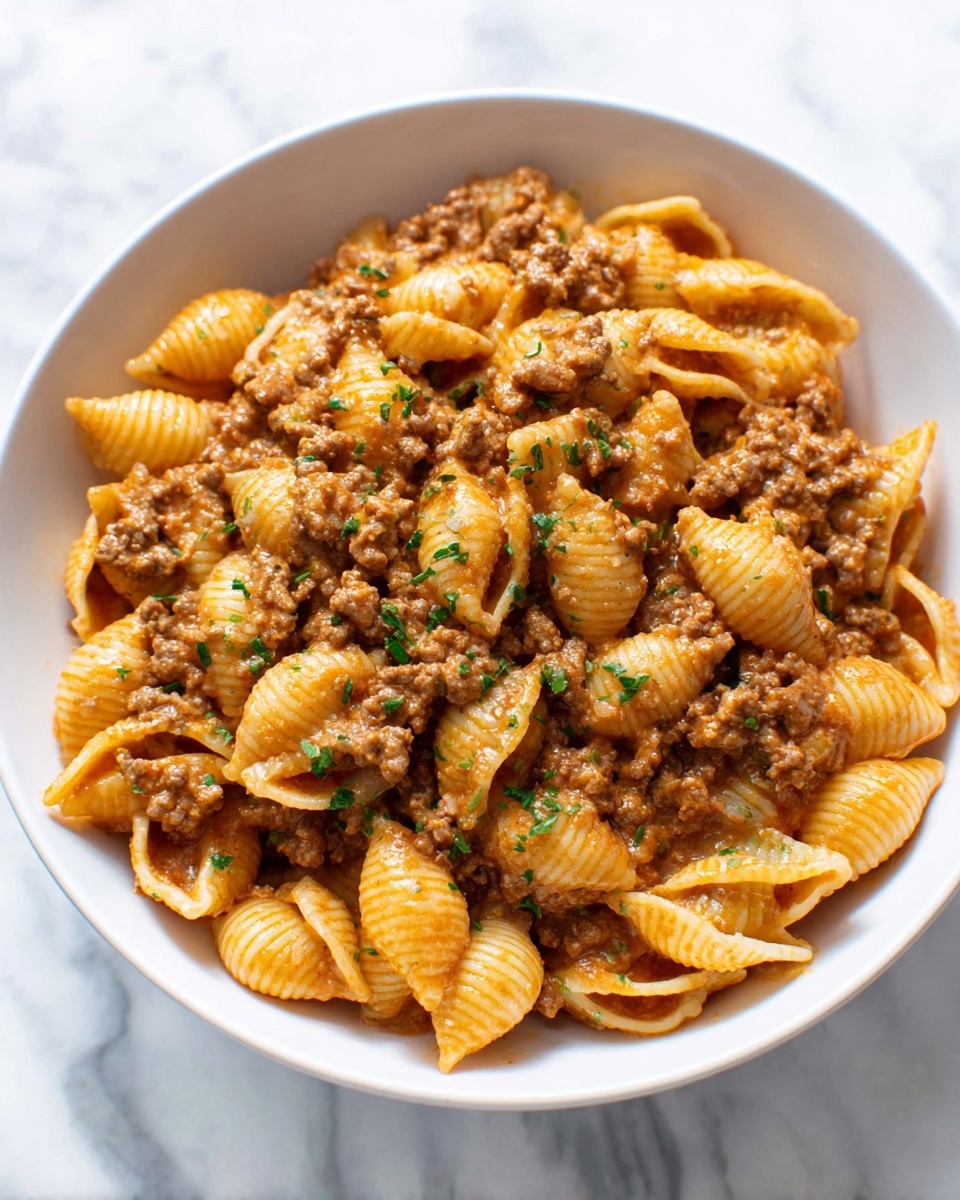 Easy Creamy Beef and Shells Recipe - Recipe Image