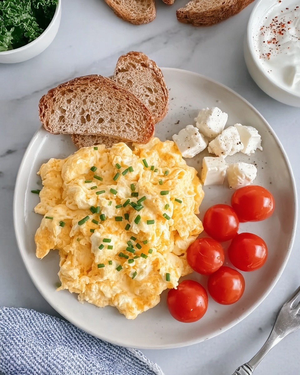Creamy and Fluffy Cottage Cheese Scrambled Eggs Recipe - Recipe Image