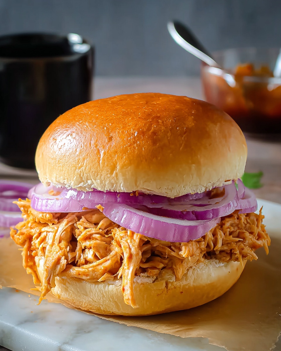 Easy & Delicious Slow Cooker Honey Mustard Shredded Chicken Sandwiches Recipe - Recipe Image