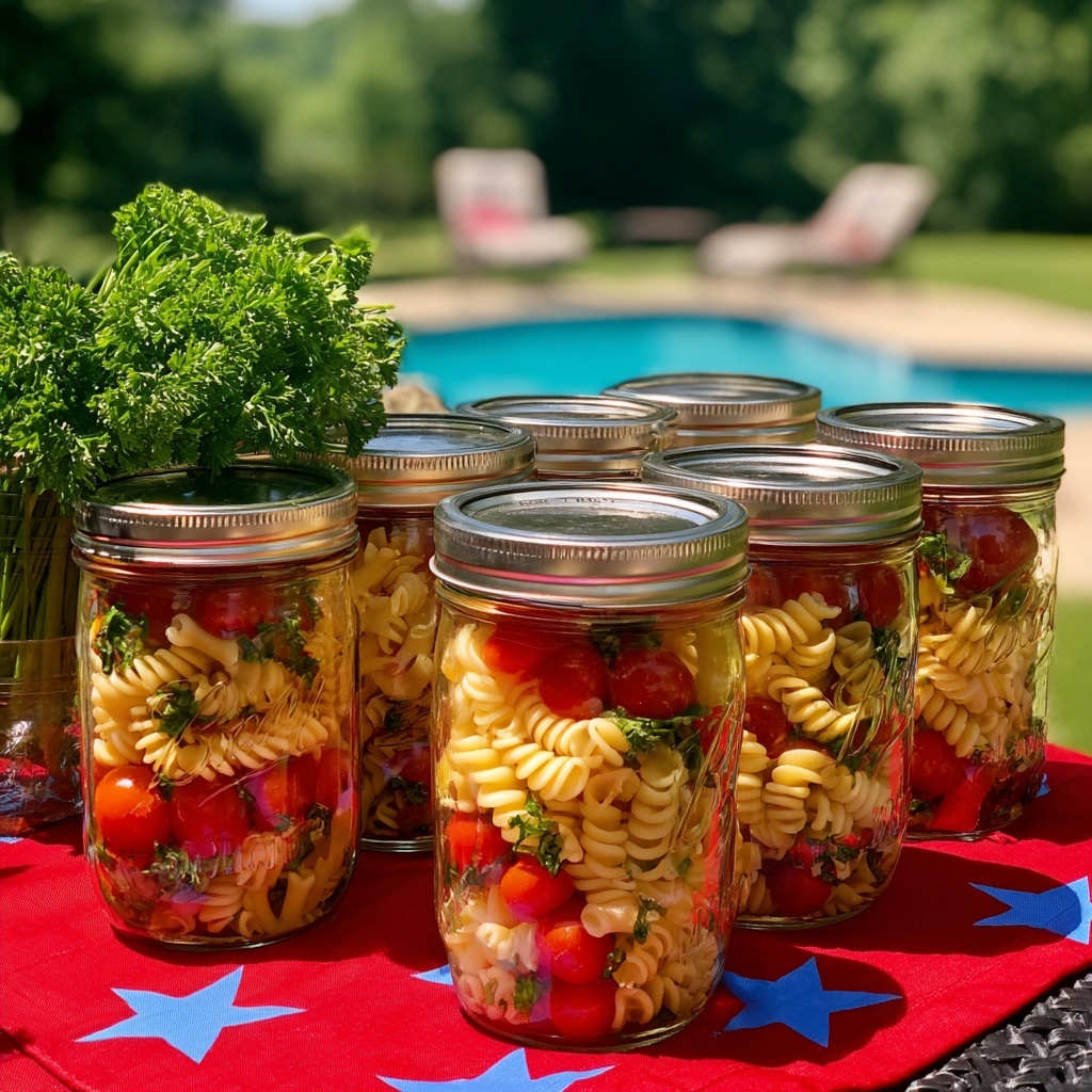 Patriotic Pasta Salad Jars Recipe - Recipe Image
