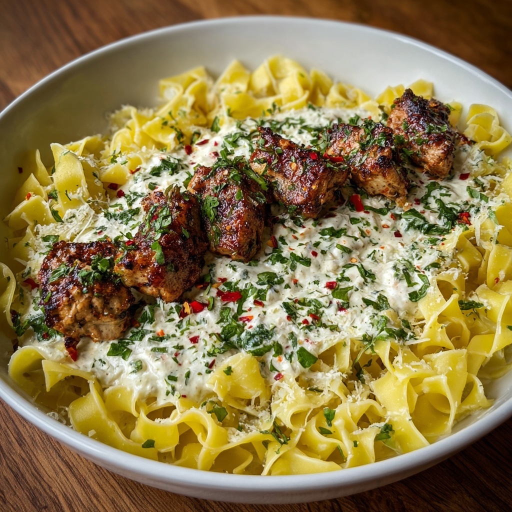 Garlic Butter Chicken Bites with Creamy Pasta Recipe - Recipe Image