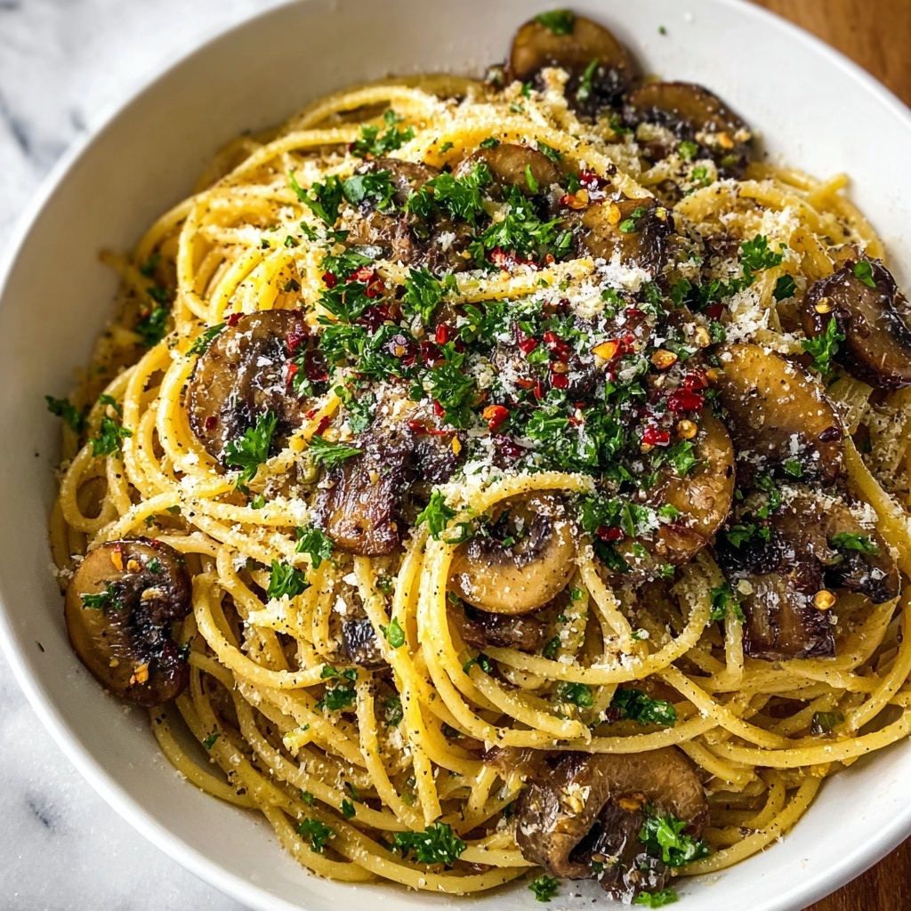 Mushroom and Garlic Spaghetti Dinner Recipe - Recipe Image