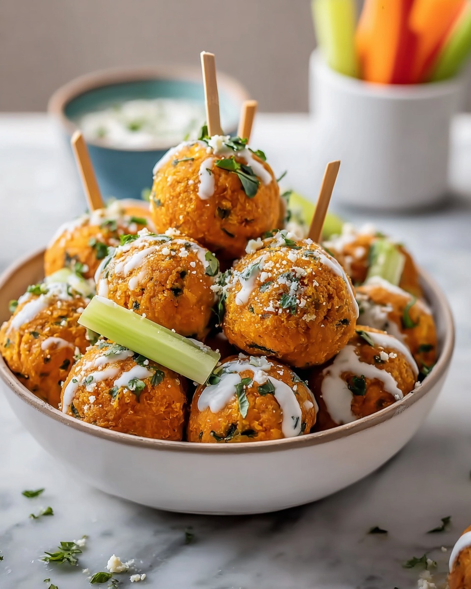 Buffalo Chicken Meatballs with Bleu Cheese Yogurt Dip Recipe - Recipe Image