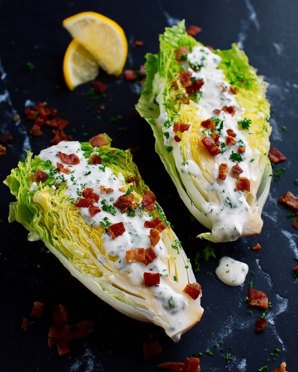 Classic Iceberg Wedge Salad with Homemade Ranch Dressing and Bacon Recipe - Recipe Image