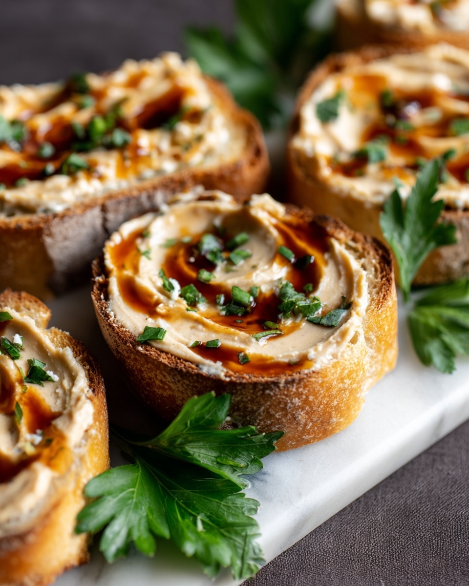 Hummus Crostini Appetizer with Balsamic Glaze and Fresh Parsley Recipe - Recipe Image