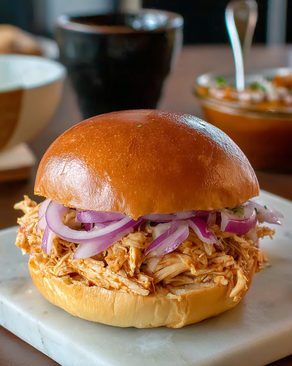 Easy & Delicious Slow Cooker Honey Mustard Shredded Chicken Sandwiches Recipe - Recipe Image