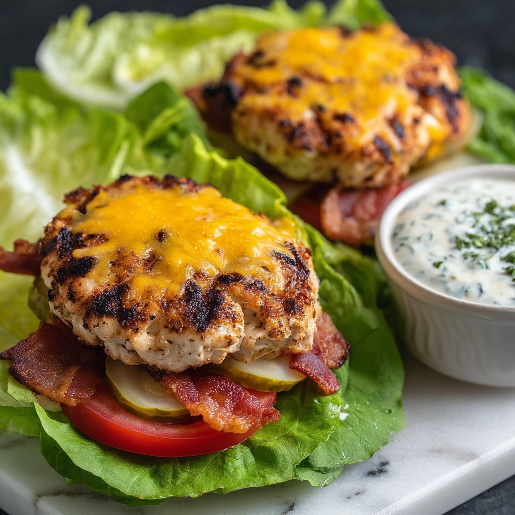 Keto Cheddar Ranch Chicken Burgers with Creamy BBQ Sauce Recipe - Recipe Image