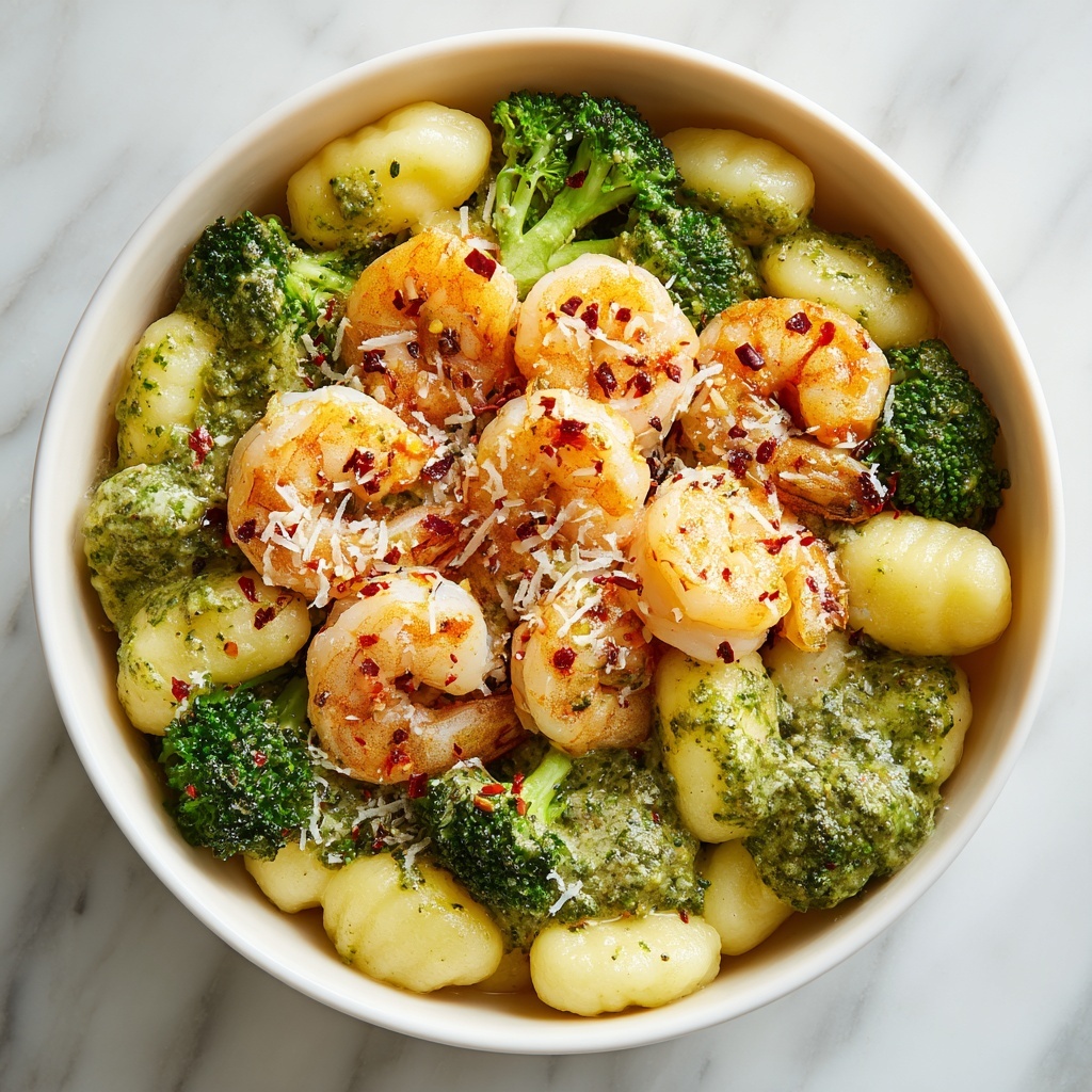 Creamy Pesto Gnocchi with Shrimp and Broccoli Recipe - Recipe Image