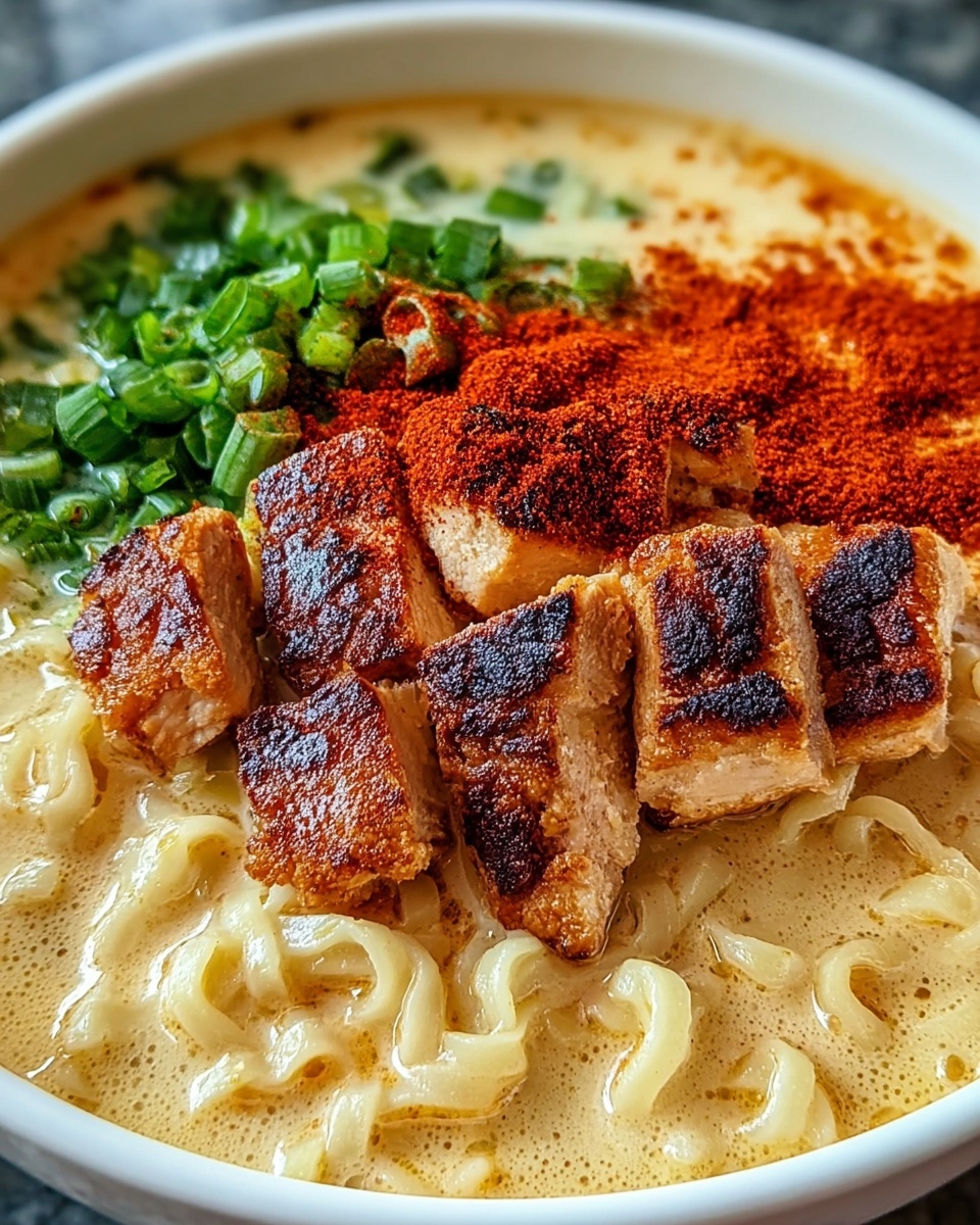 Spicy Chicken Ramen with Creamy Garlic Sauce Recipe - Recipe Image