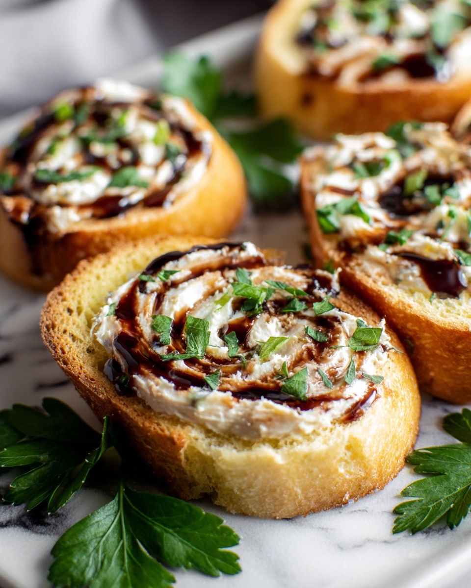 Hummus Crostini Appetizer with Balsamic Glaze and Fresh Parsley Recipe - Recipe Image