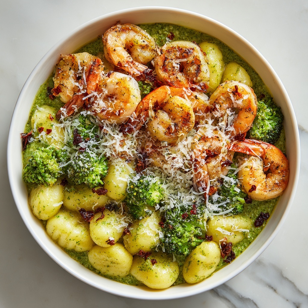 Creamy Pesto Gnocchi with Shrimp and Broccoli Recipe - Recipe Image