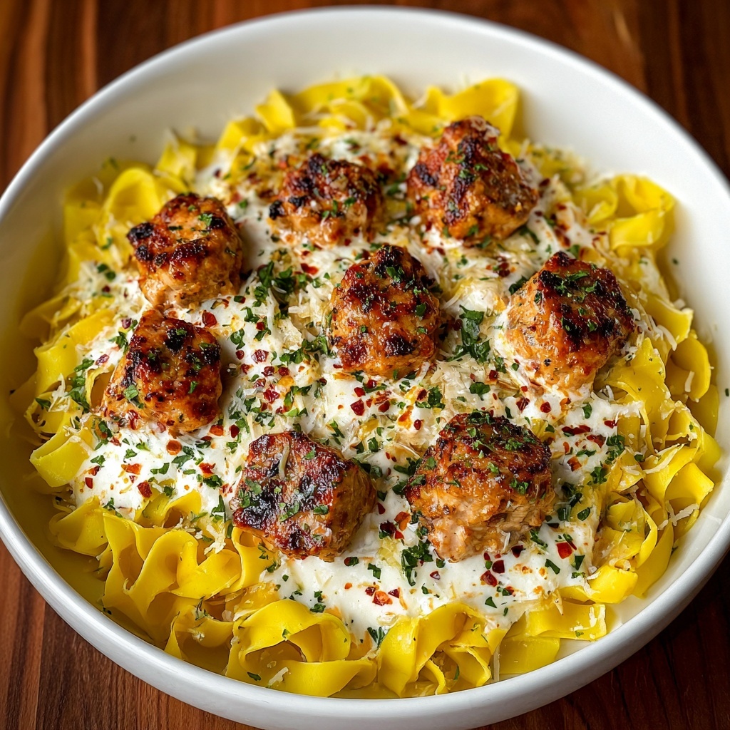 Garlic Butter Chicken Bites with Creamy Pasta Recipe - Recipe Image